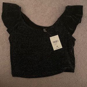 Black Sparkle Crop Shirt